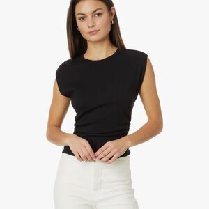 Michael Stars Joni Crew Neck Power Shoulder Black Top Size S